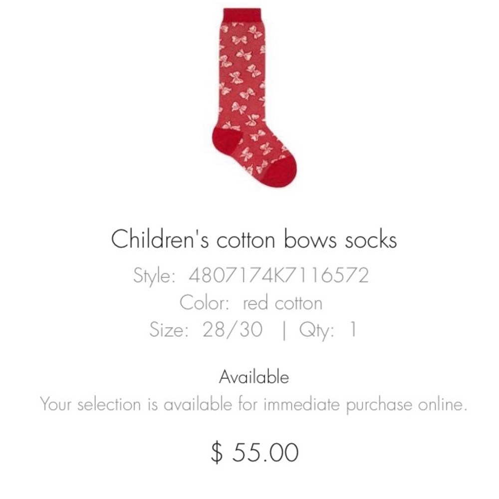 Gucci Children’s Cotton Bow Socks